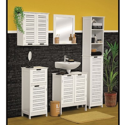 White MDF Under Sink Bathroom Cabinet with Louvered Doors