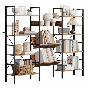 GustoWave  4 Tier Bookcases, Triple Wide Industrial Bookshelf, Steel Bookshelf, Display Storage Bookshelves for Living Room, Bedroom, Home, Office - 1 of 4