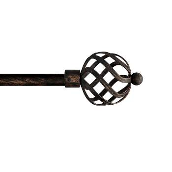 Hastings Home 3/4" x 48-84" Curtain Rod with Decorative Twisted Sphere Finials & Hardware for Home Décor in Bedroom & Kitchen - Brass