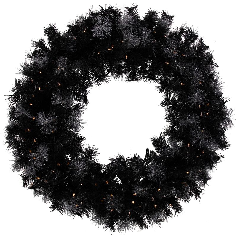 Northlight Pre-Lit Battery Operated Black Bristle Christmas Wreath - 36" - Warm White LED Lights, 3 of 9