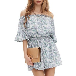 EXLURA Women's Summer Floral Romper Dress Off Shoulder Ruffle Elastic Wasit Wide Leg Shorts Jumpsuit Vacation Beach 2025 - 1 of 4