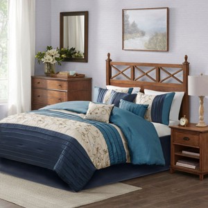 Sapphtopaz 7 Piece Bedding Comforter Sets Farmhouse Style Piecing Pleating and Flowers Embroidery Design Reversible Quilt Set - 1 of 4