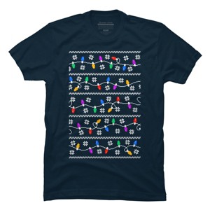 Men's Design By Humans Christmas Garland Lights Retro Pixel Pattern By R4Design T-Shirt - 1 of 4