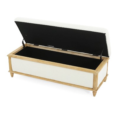 Provo Weathered Wood Light Beige Fabric Storage Ottoman
