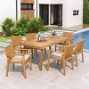 7 PCS Patio Dining Set with Dining Table, Slatted Top Design Table, Acacia Wood Frame Dining Chairs with Polyester Cushion Covers-Coolbibila - 3 of 4