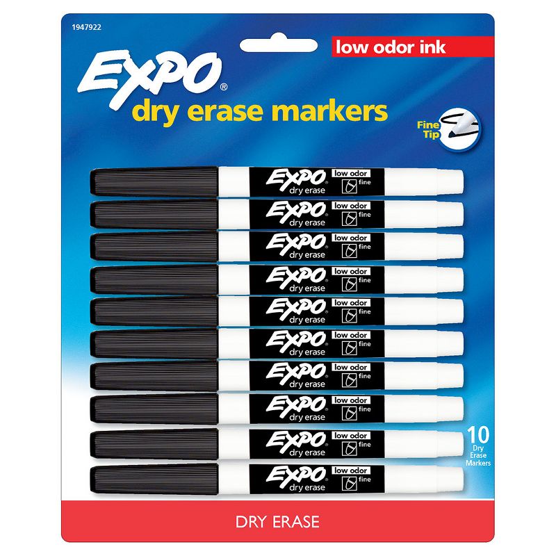 Expo 10pk Dry Erase Markers Fine Tip Black, 1 of 7
