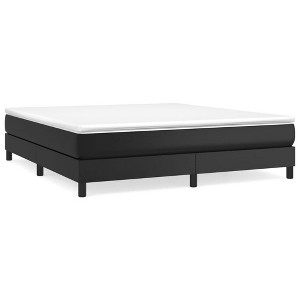 vidaXL King Size Box Spring Bed Frame - Modern Faux Leather in Black - Durable Engineered Wood and Plywood Construction - Fits 76"x79.9" Mattress - 1 of 4