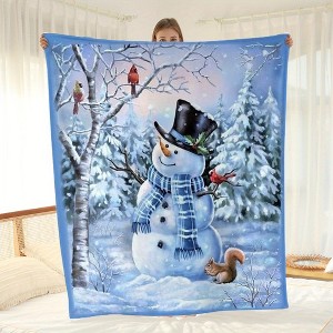 Lomsoe Winter Wonderland Christmas Snowman Print Flannel Blanket - All Seasons Soft and Warm Throw Blanket for Bed, Napping, Camping, Travel, Office - 1 of 4