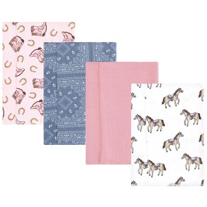 Hudson Baby Girls Cotton Flannel Burp Cloths 4-Pack, Cowgirl, One Size - 1 of 4
