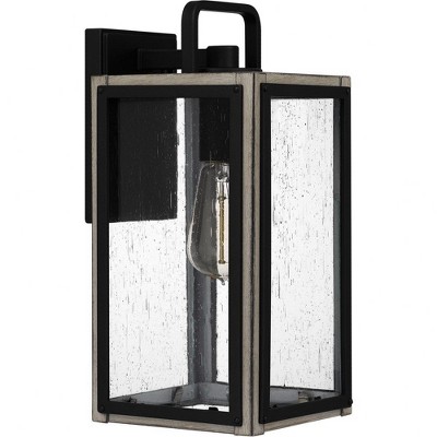 Matte Black Seeded Glass Outdoor Wall Lantern