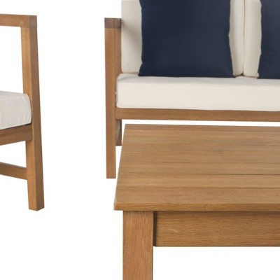 Montez 4-Piece Teak Brown and Beige Outdoor Set with Accent Pillows