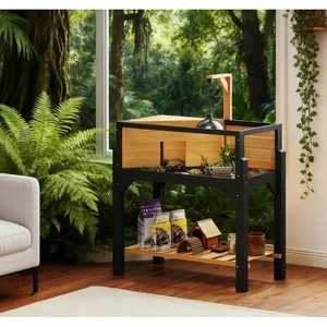 ORRD Wooden Tortoise Habitat with Openable Top & Lamp Holder - Tortoise Enclosure with Clear View Windows & Storage Shelf, Yellow - 1 of 4