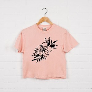 Simply Sage Market Women's Hibiscus Spray Short Sleeve Relaxed Fit Cropped Tee - 1 of 3