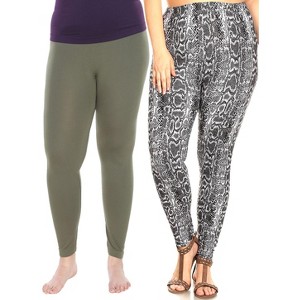 Women's Pack of 2 Plus Size Leggings - One Size Fits Most Plus - White Mark - 1 of 1