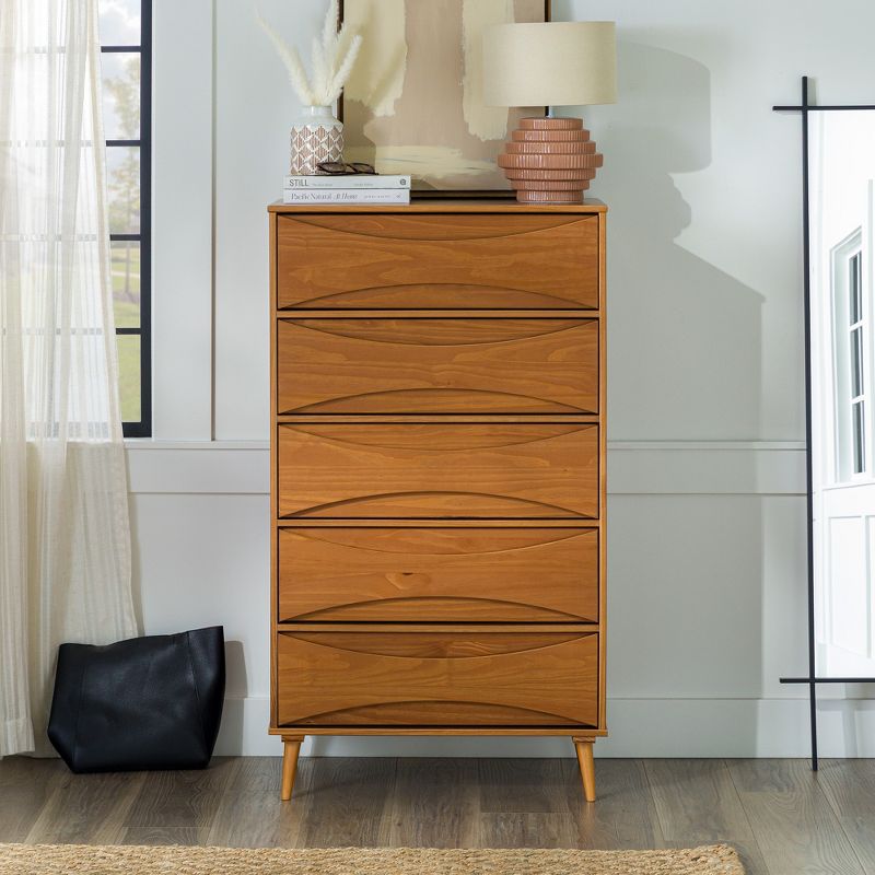 Mid-Century Modern Contoured 5 Drawer Chest of Drawers - Saracina Home, 5 of 19