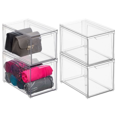 mDesign Clarity Plastic Stacking Closet Storage Organizer Bin with Drawer,  Clear - 12 x 8 x 8, 8 Pack