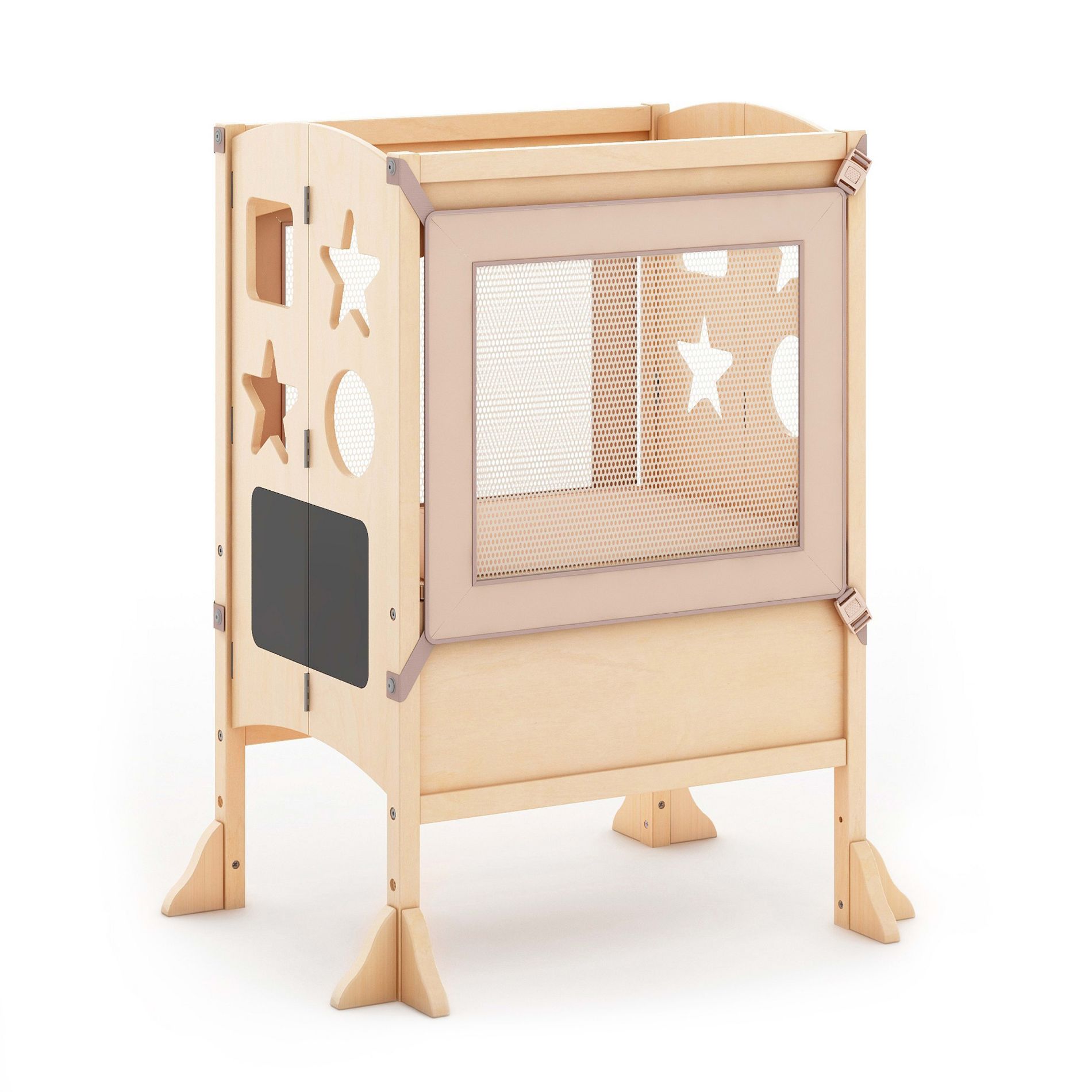 Guidecraft Classic Double Kitchen Helper Step Stool - White: Children's Wide Folding Safety Tower and Adjustable Height Toddler Tower