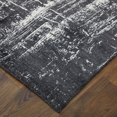 Handmade Black Abstract Wool and Viscose Area Rug