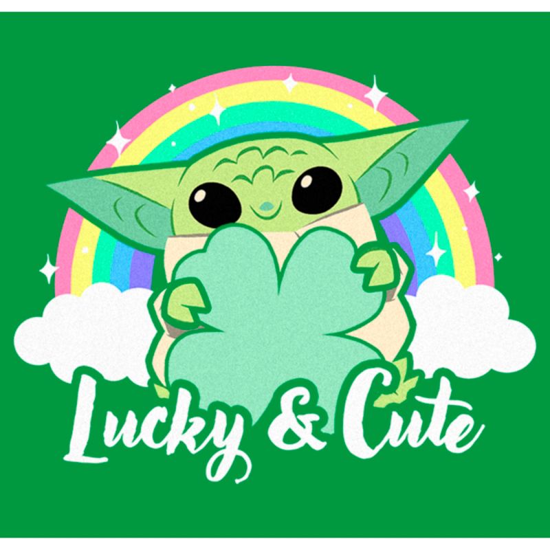 Juniors Womens Star Wars: The Mandalorian Grogu St. Patrick's Day Rainbow Lucky and Cute T-Shirt, 2 of 5