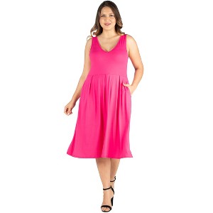 Plus Size Sleeveless Midi Fit and Flare Pocket Dress - 24seven Comfort Apparel™ - 1 of 4