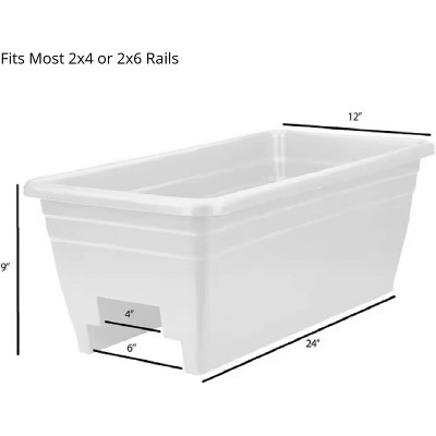 Black 24 Inch Rectangular Plastic Deck Rail Planter