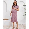 Maternity Dress Women Short Sleeve Button Split Hem Striped Tunic Dress - 2 of 4