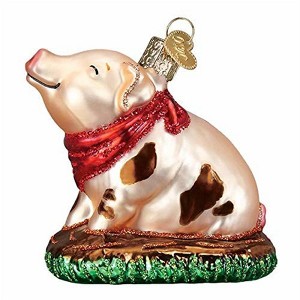 Old World Christmas Blown Glass Ornament for Christmas Tree, Piggy in The Puddle - 1 of 4