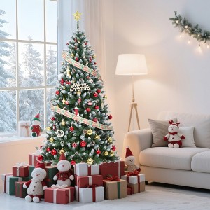 Garvee Flocked Artificial Tree, Prelit Snowy Tree with 8 Modes, Foldable Stand, Foot Pedal, Holiday Home Decoration, White Flock - 1 of 4