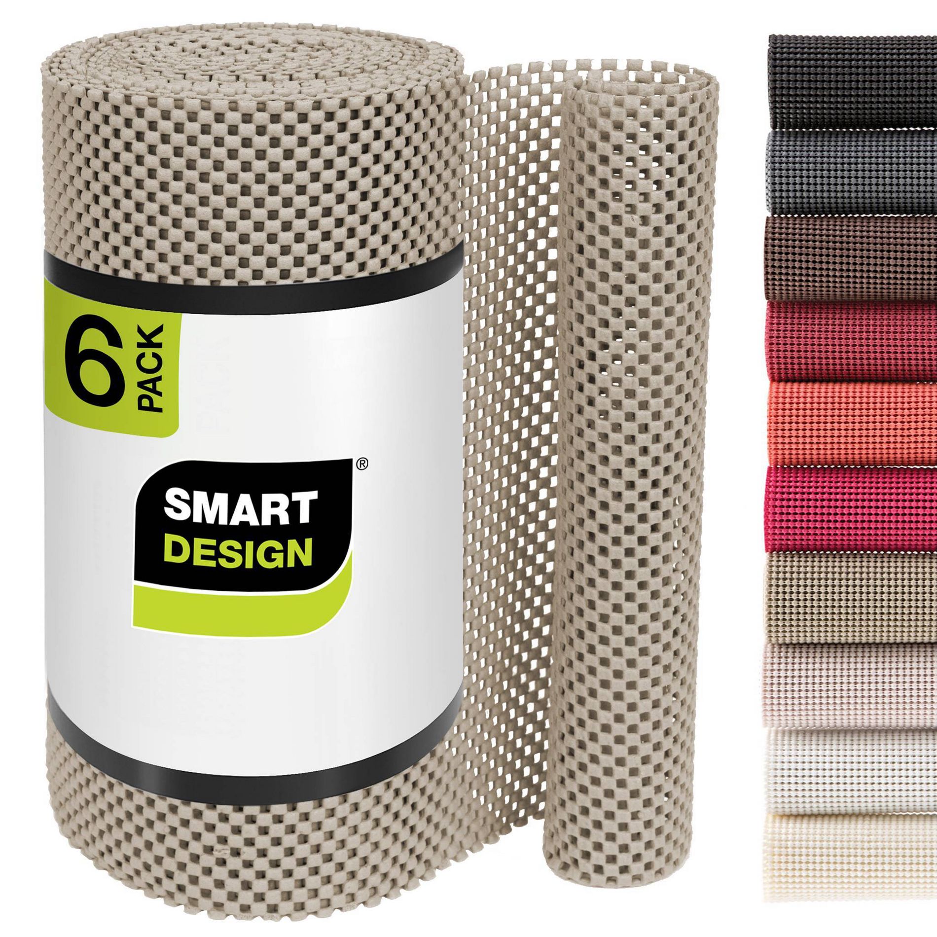 Smart Design Set of 6 18"x8ft Premium Grip Shelf Liner Taupe: Non-Adhesive Utility Liners for Kitchen Cabinets & Dressers