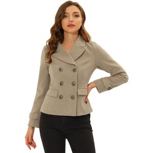 INSPIRE CHIC Women's Notched Lapel Double-Breasted Pea Coat - 1 of 4