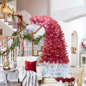 6FT Artificial Christmas Tree, Artificial Fir Bent Top Christmas Tree with 1250 Branch Tips, Hinges Xmas Tree For Home Office Party Holiday Decoration - 1 of 4