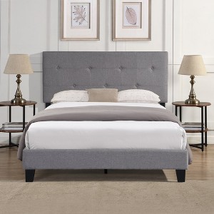 Full Size Upholstered Platform Bed With Button Tufted Linen Headboard, Wood Slat Support Bed Frame For Bedroom Guest Room, No Box Spring Needed - 1 of 4