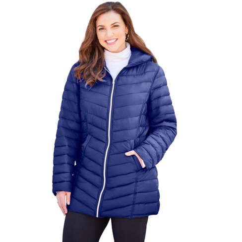 Catherines Women s Plus Size Packable Puffer Coat 4X Ultra Blue