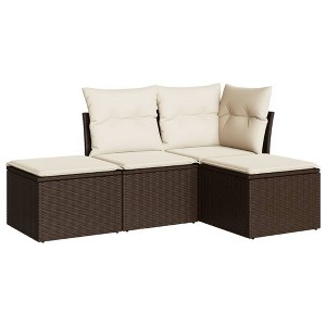 vidaXL 4 Piece Patio Sofa Set with Cushions - Brown and Cream Without Table - 1 of 4