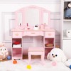 Kids Vanity, Princess Makeup Vanity Storage Cabinet with Tri-Fold Mirror and Stool, Pretend Play Vanity Set with Storage for Little Girls 4-9, Pink - 4 of 4