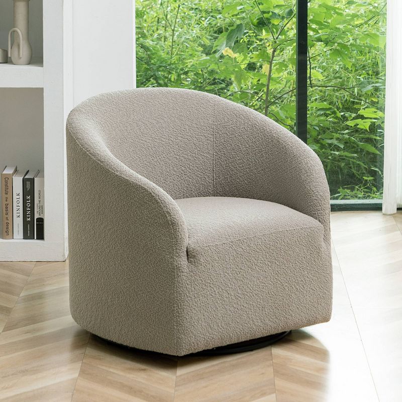 32" Wide Boucle Upholstered Swivel Barrel Chair - Kinwell, 2 of 12