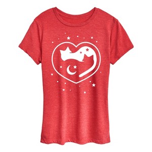 Women's - Instant Message - Celestial Heart Cats Short Sleeve Graphic T-Shirt - 1 of 4