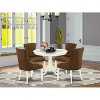 HomeStock 5-Piece Round Linen White Finish Solid Wood Top Dining Table with 4 Parson Chair - 2 of 4