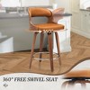 26" Counter Height Bar Stools, Mid Century Bar Stool with Solid Back, Barstools with Walnut Finish and Faux Leather Seat, 360-degree Swivel Bar Stools - 2 of 4