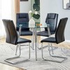 5-Piece Dining Set with Tempered Glass Round Table and 4 PU Armless Chairs - 4 of 4