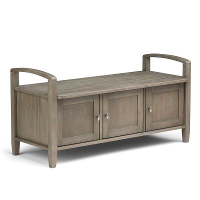 Rustic Distressed Gray 44" Solid Hardwood Storage Bench with Armrests