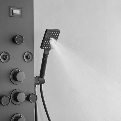 Matte Black 52'' Shower Panel with Rainfall Shower Head and Body Jets