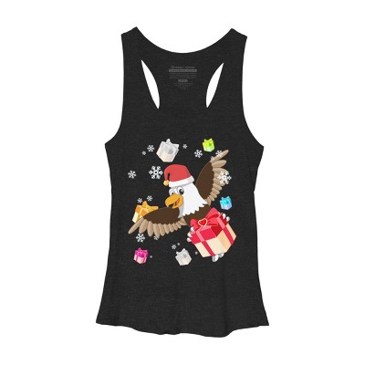Women's Design By Humans Santa American Bald Eagle Christmas T-Shirt By thebeardstudio Racerback Tank Top