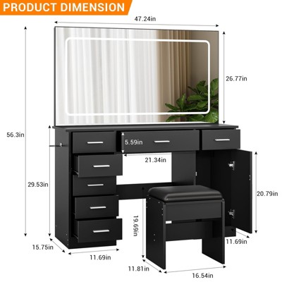 Modern Makeup Vanity Set, Vanity Desk with LED Mirror & Charging Station - 7-Drawer Dressing Table