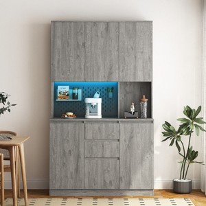 74" Kitchen Pantry Cabinet, Freestanding Buffet Cupboards Sideboard with Drawer, LED Lights, Microwave Stand for Kitchen Dinning Room Living Room - 1 of 4
