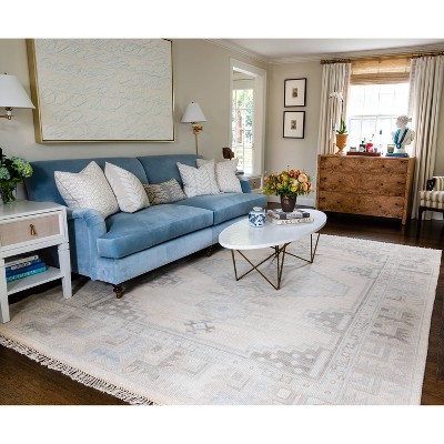 Beige and Gray Hand-Knotted Wool Area Rug 5'6" x 8'6"