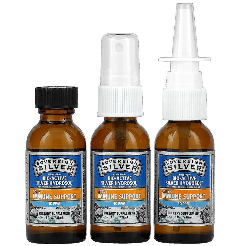 Sovereign Silver Bio-Active Silver Hydrosol, Daily + Immune Support, Sinus Relief, Trial & Travel Kit, 10 PPM, 3 Piece Kit, 1 fl oz (29 ml) Each, 3 of 4