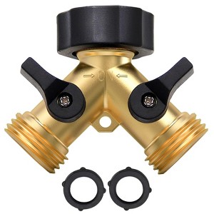 Twinkle Star 2-Way Brass Garden Hose Splitter,  Y Connector with Adjustable Flow Valve - 1 of 4
