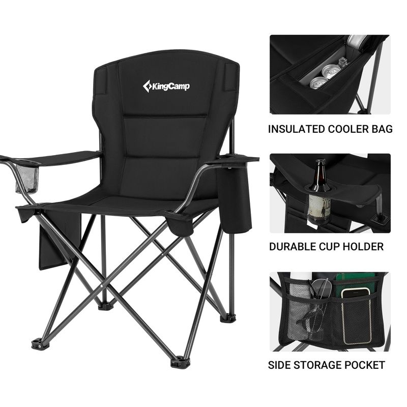 KingCamp Padded Folding Lounge Chairs with Built-In Cupholder, Insulated Cooler Sleeve, and Side Storage Pocket for Indoor & Outdoors, 4 of 8