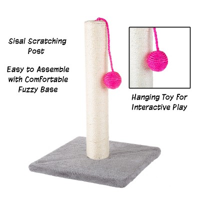 17-Inch Sisal Cat Scratching Post with Pink Toy Ball